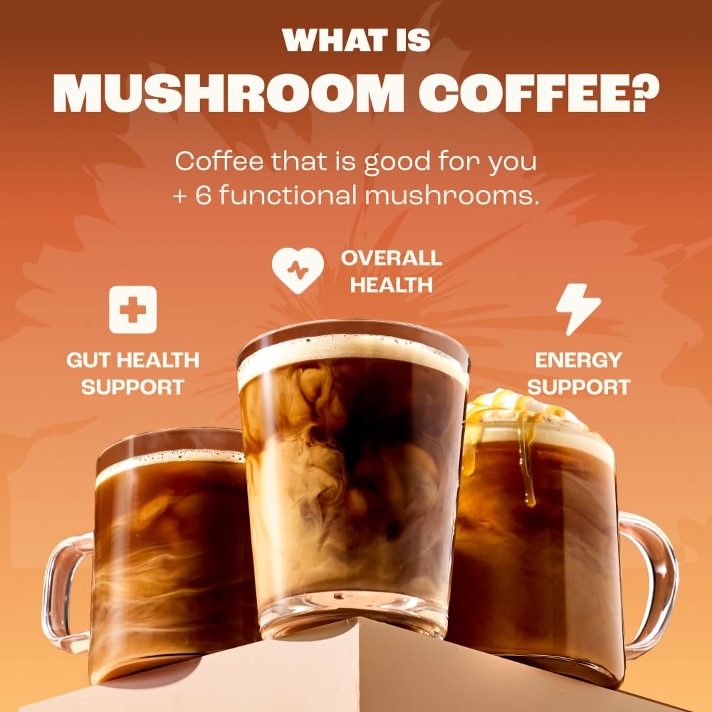 RYZE SUPERFOODS Mushroom Medium Roast Coffee USDA Organic with 6 Adaptogenic Mushrooms, USA Grown Instant Coffee for Better Energy, Focus Digestion Immunity with Lions Mane & Turkey Tail 30. Pack of 1
