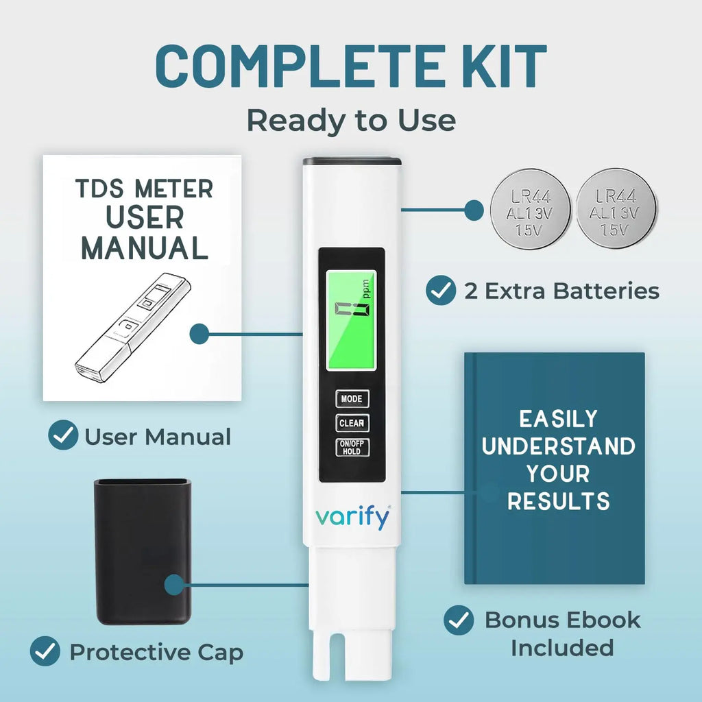VARIFY 4-in-1 TDS Meter Digital Water Tester for Drinking Water Accurate 0-9990 PPM EC & Temp Readings Ideal for RO Systems Aquariums Pools Portable & Travel-Friendly Halloween Sales