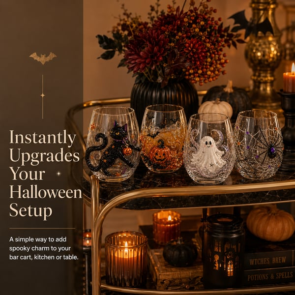 🎃 3D Halloween Artisan Glassware Collection | For Magical Halloween Sips, Eye-Catching 3D Details, Luminous Festive Party Moments & Cozy Fall Home Bar Glow