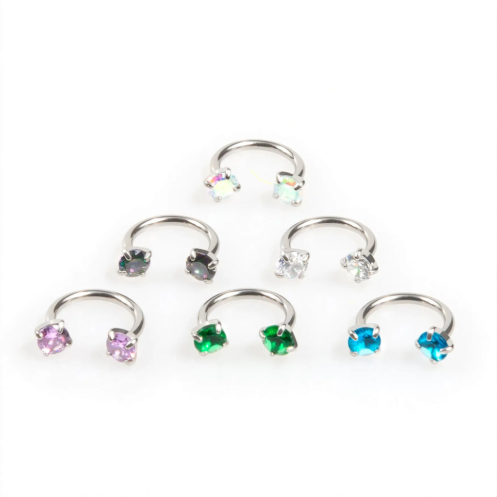 6pcs Value Pack 316L medical-grade titanium steel 18G 1.0mm Horseshoe Nose Hoop Internally Threaded Gems Nose Ring with Free Ball Holder & Guiding Needle