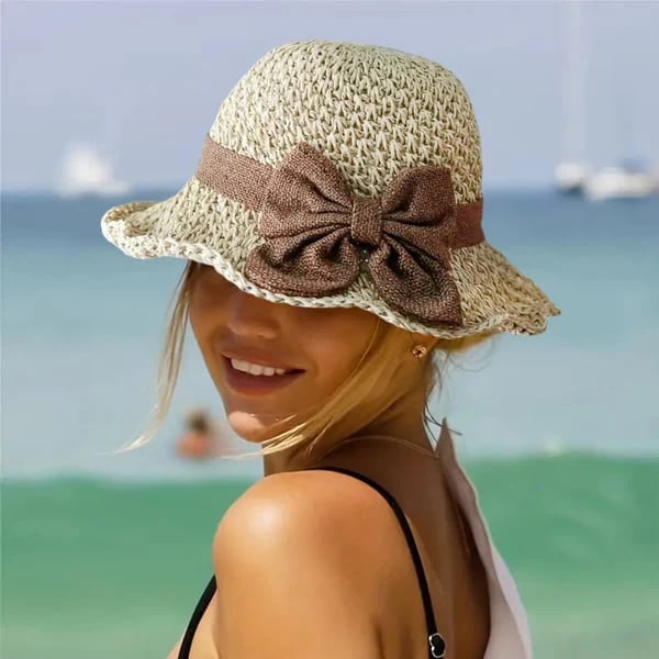 🔥✨Straw Hat with Retro Bow – Foldable & Breathable for Summer
