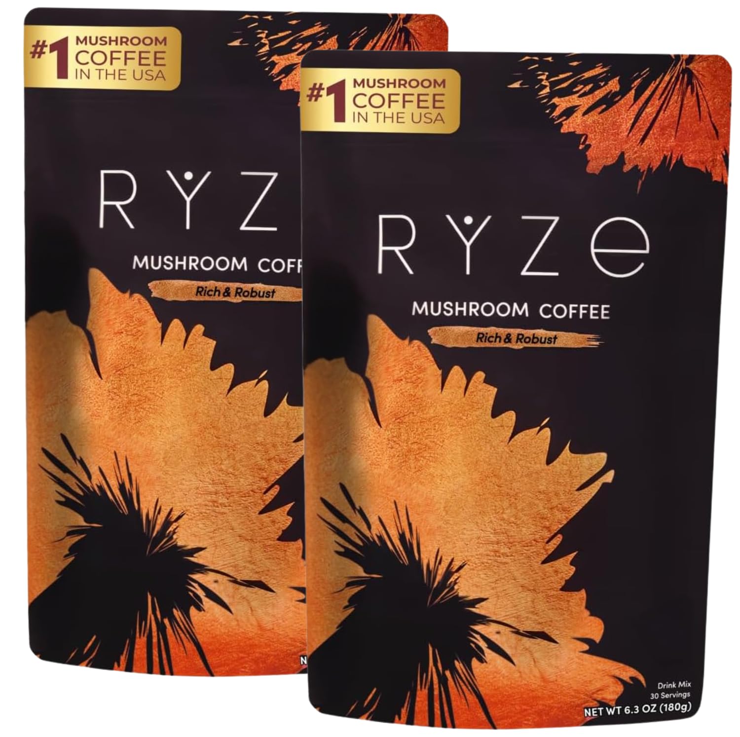 RYZE SUPERFOODS Mushroom Medium Roast Coffee USDA Organic with 6 Adaptogenic Mushrooms, USA Grown Instant Coffee for Better Energy, Focus Digestion Immunity with Lions Mane & Turkey Tail 30. Pack of 1