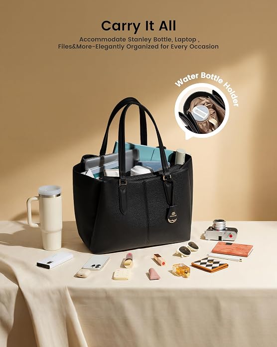 LOVEVOOK Laptop Tote Bag for Women 15.6 In Work Bags with Triple Compartments Large Faux Leather Computer Office Briefcase