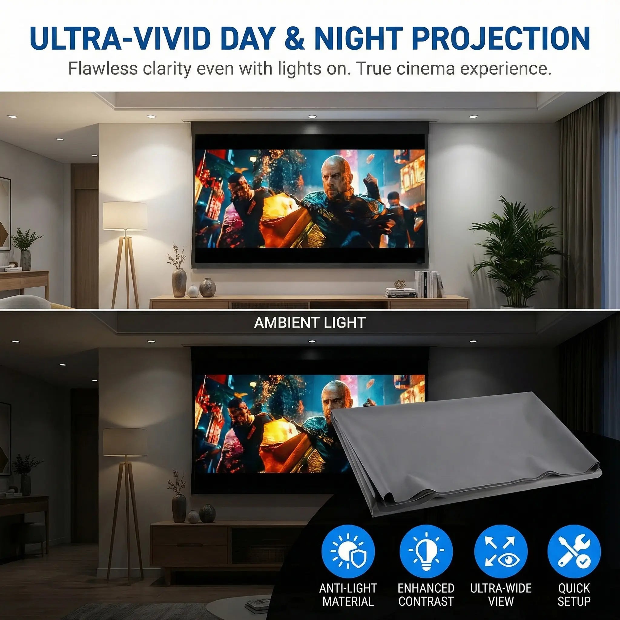 4K Anti-Ambient Light Projector Screen | Foldable Home Theater Screen