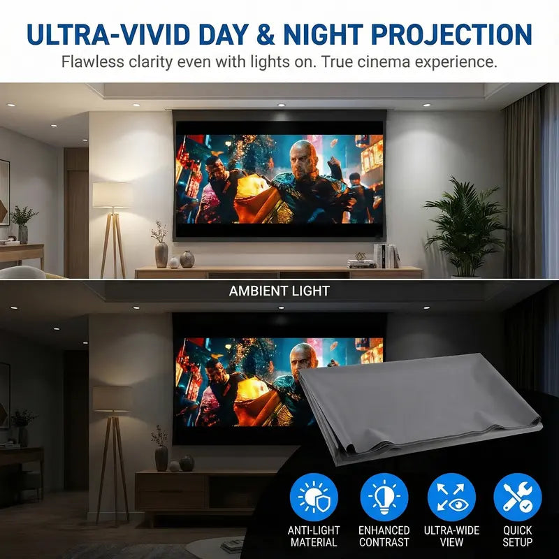 120 Inch Projector Screen, 4K Metal Lightproof Foldable Portable Movie Screen 16:9 for Home Theater Party Office Classroom Outdoor Indoor, Easy Installation with Velcro HD Projector Screen