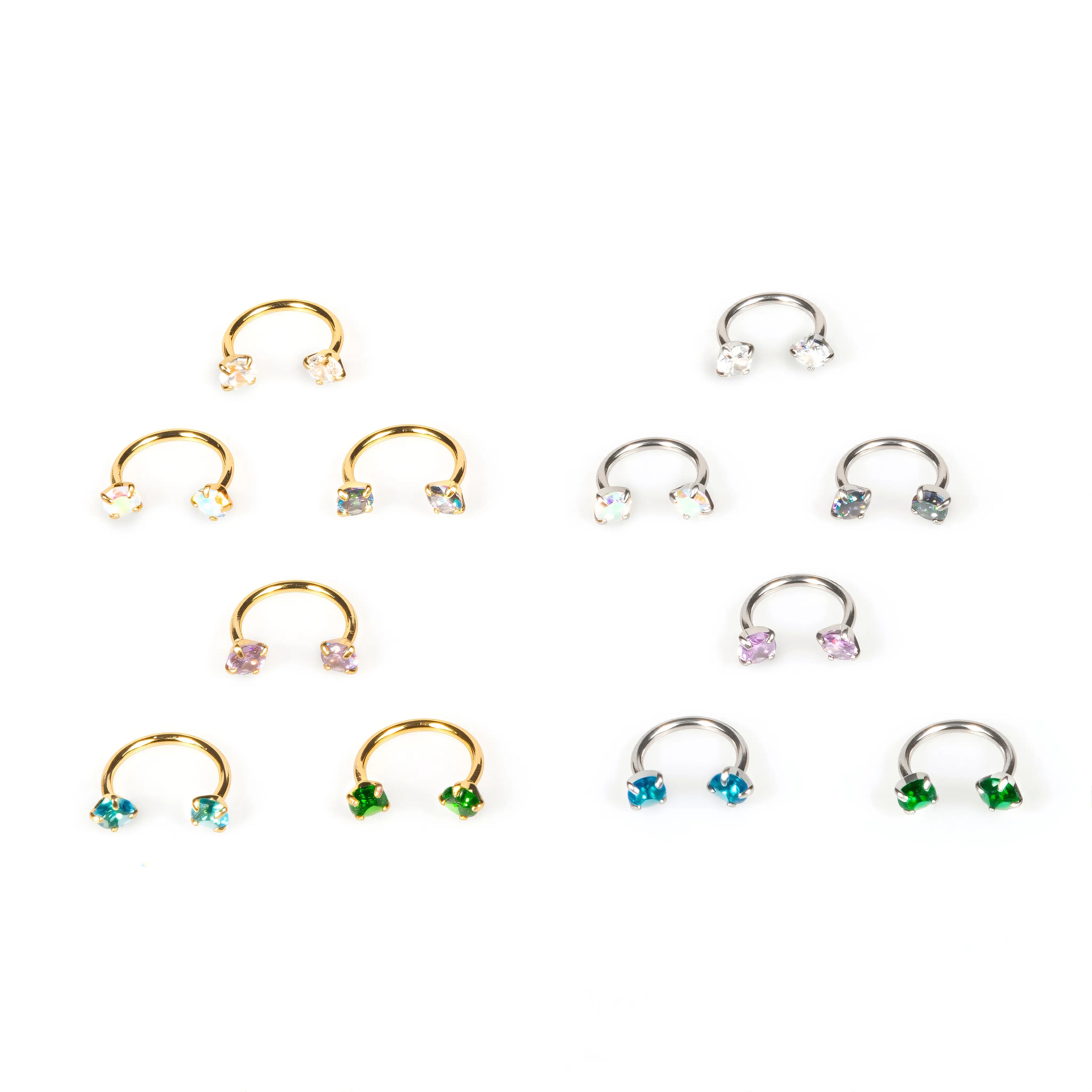 6pcs Value Pack 316L medical-grade titanium steel 18G 1.0mm Horseshoe Nose Hoop Internally Threaded Gems Nose Ring with Free Ball Holder & Guiding Needle