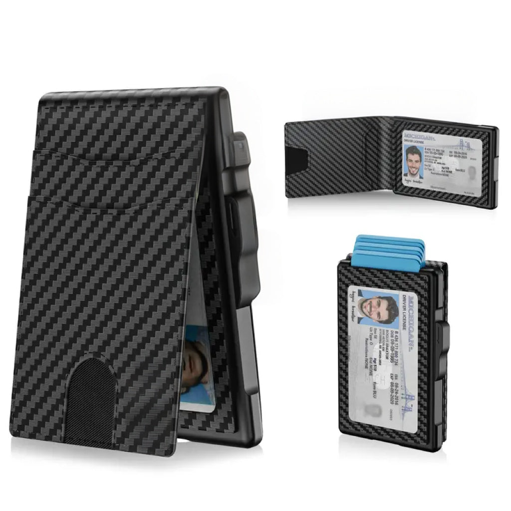 Wallet for Men- Pop Up Case, Cash Slot, and Credit Card Slot - Aluminum Wallet with RFID Blocking, Minimalist Leather Wallet Front Pocket with ID Window