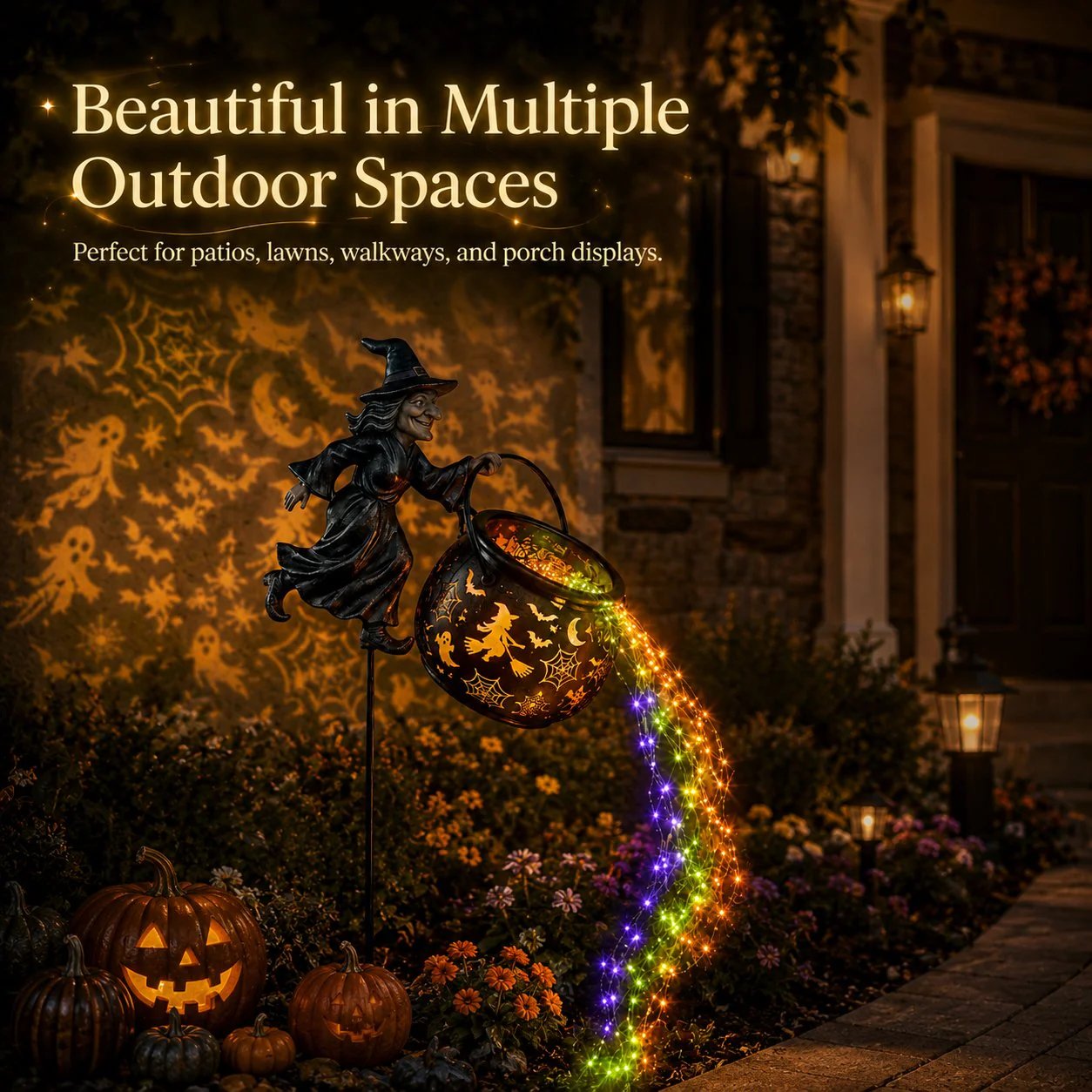 🧙‍♀️ Solar Witch Garden Stake Lights – Halloween Outdoor Decor with Magical Flowing LED Light | Waterproof Auto ON/Off Yard Decoration