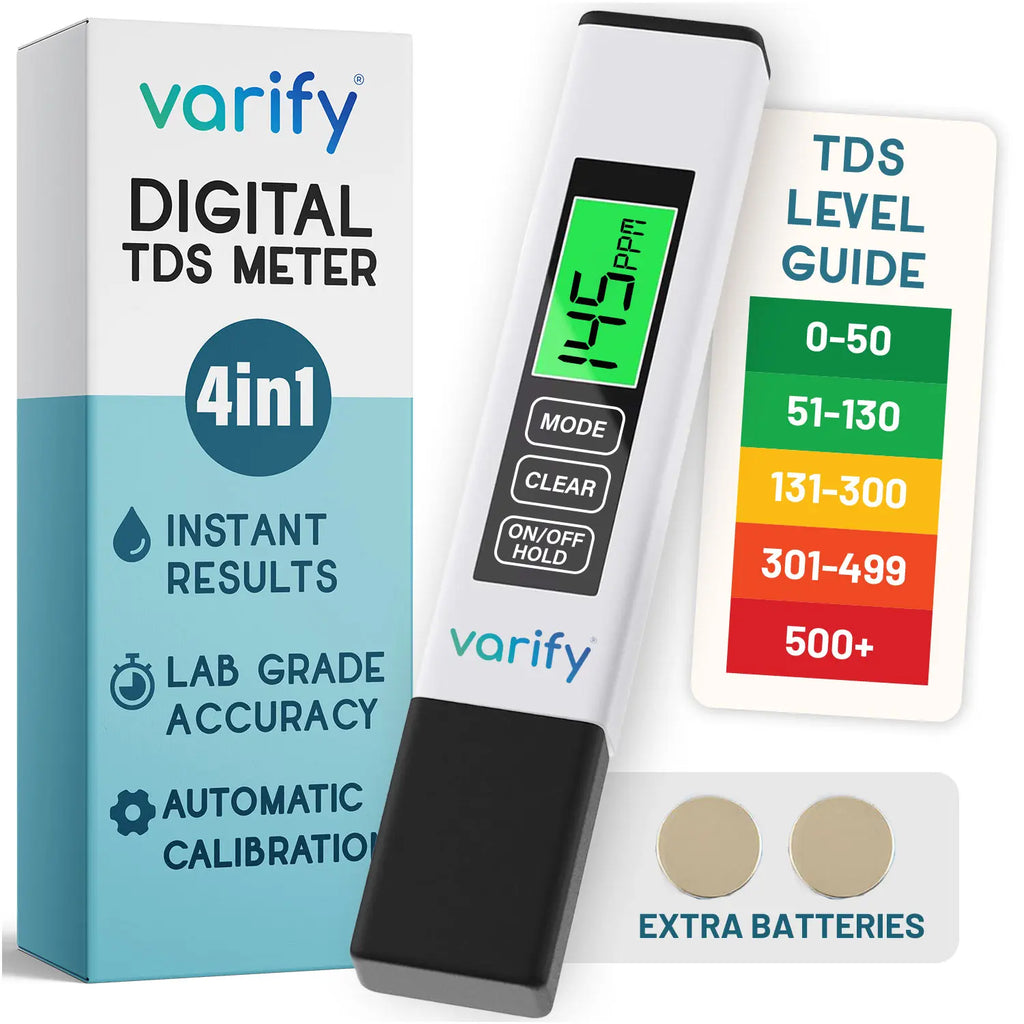 VARIFY 4-in-1 TDS Meter Digital Water Tester for Drinking Water Accurate 0-9990 PPM EC & Temp Readings Ideal for RO Systems Aquariums Pools Portable & Travel-Friendly Halloween Sales