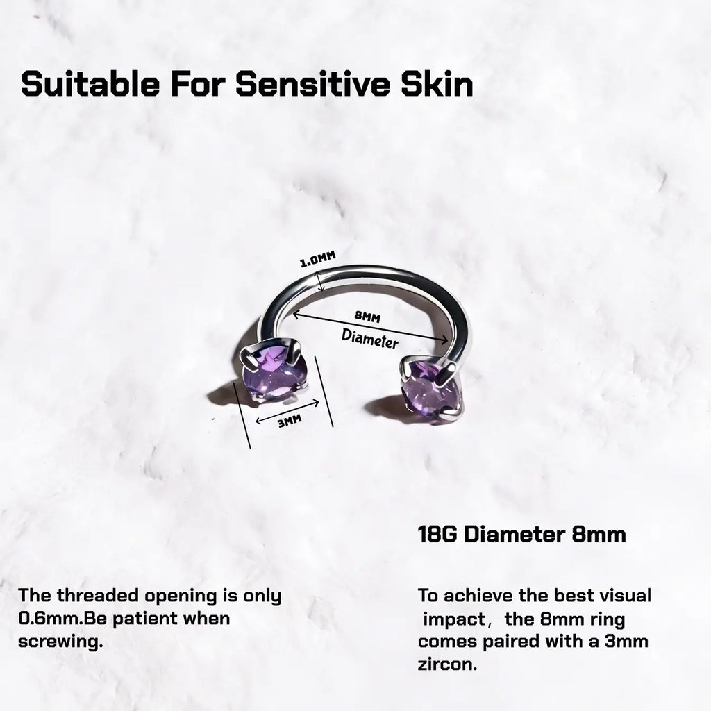 6pcs Value Pack 316L medical-grade titanium steel 18G 1.0mm Horseshoe Nose Hoop Internally Threaded Gems Nose Ring with Free Ball Holder & Guiding Needle