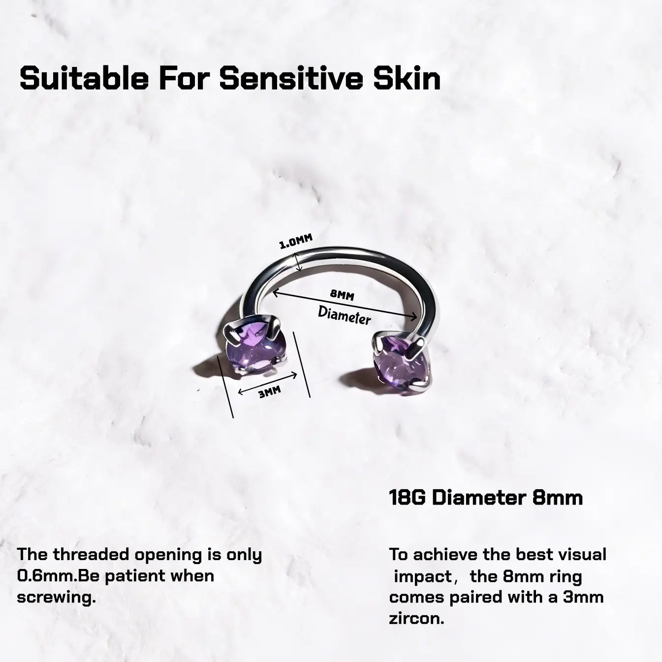 6pcs Value Pack 316L medical-grade titanium steel 18G 1.0mm Horseshoe Nose Hoop Internally Threaded Gems Nose Ring with Free Ball Holder & Guiding Needle
