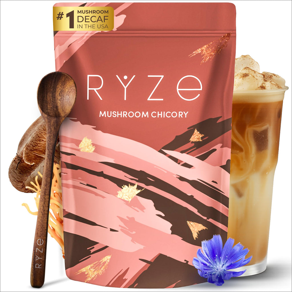 RYZE SUPERFOODS Mushroom Medium Roast Coffee USDA Organic with 6 Adaptogenic Mushrooms, USA Grown Instant Coffee for Better Energy, Focus Digestion Immunity with Lions Mane & Turkey Tail 30. Pack of 1