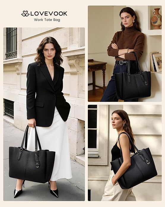 LOVEVOOK Laptop Tote Bag for Women 15.6 In Work Bags with Triple Compartments Large Faux Leather Computer Office Briefcase