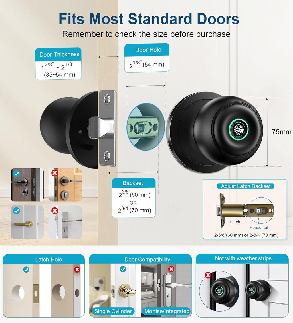 🔒 4-in-1 Fingerprint Smart Door Knob – Keyless Entry, APP Control, Easy Installation（Free shipping）