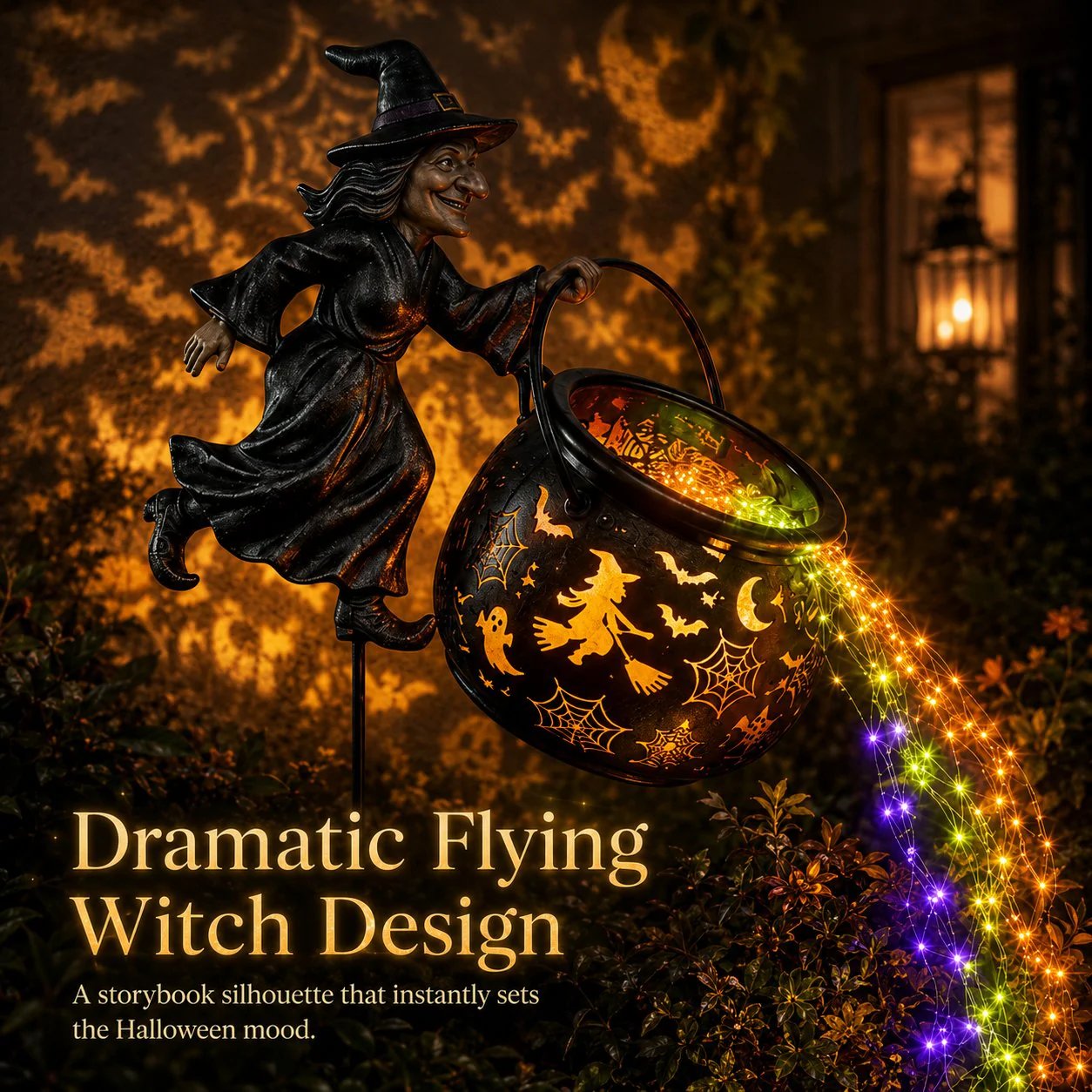 🧙‍♀️ Solar Witch Garden Stake Lights – Halloween Outdoor Decor with Magical Flowing LED Light | Waterproof Auto ON/Off Yard Decoration