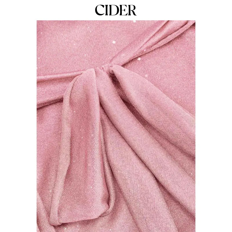 Cider V-Neck Halter Ruffled Tulle Glitter Mini Dress for Women