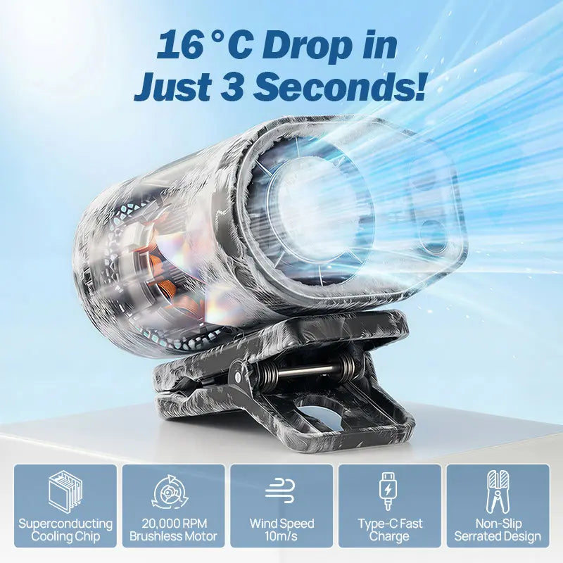 ❄️2026 Car Clip On Fan with LED Display - USB Rechargeable Personal Cooling Fan, 20Hr Battery