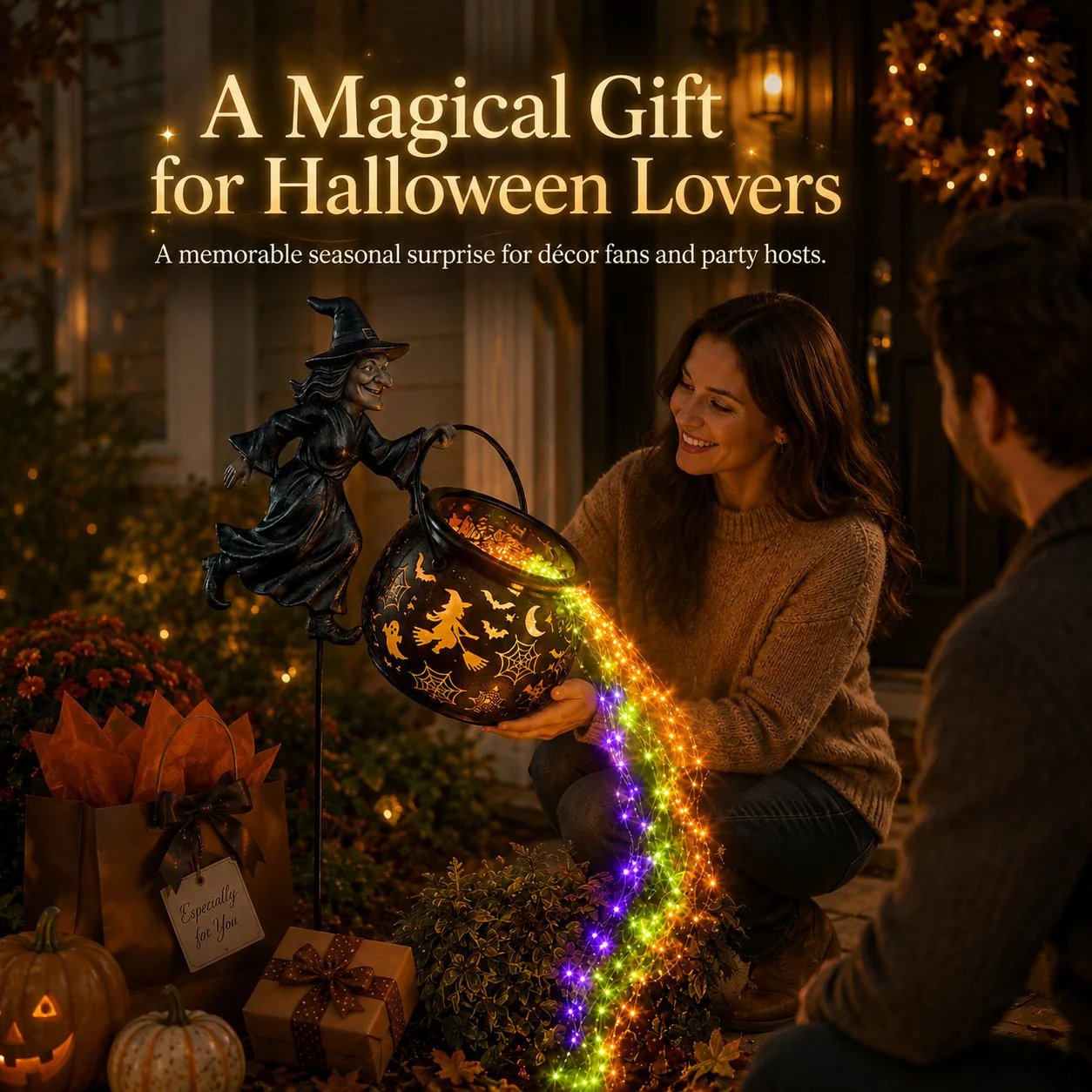 🧙‍♀️ Solar Witch Garden Stake Lights – Halloween Outdoor Decor with Magical Flowing LED Light | Waterproof Auto ON/Off Yard Decoration