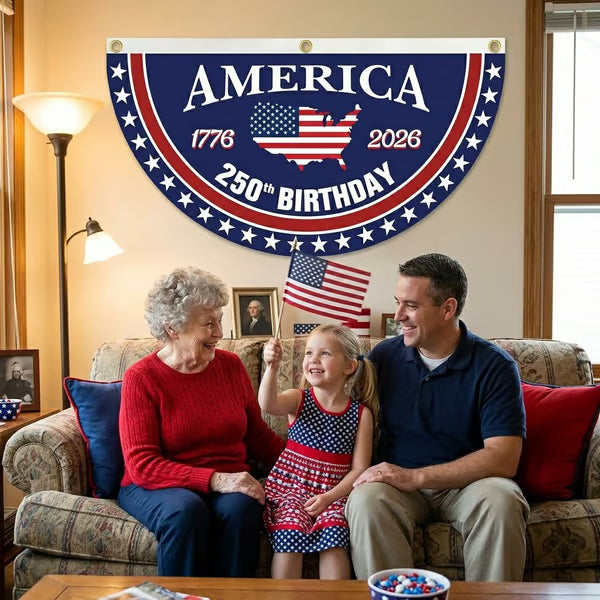 🗽USA 250th Anniversary Patriotic Fan Flag – Half-Round Porch Banner for 2026 Celebration🦅