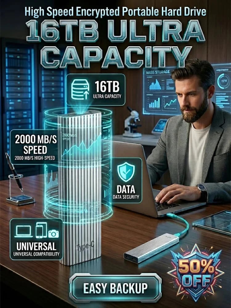 ⚡50K+ SOLD! Almost Gone-16TB Large-Capacity Type-C Portable Mini SSD