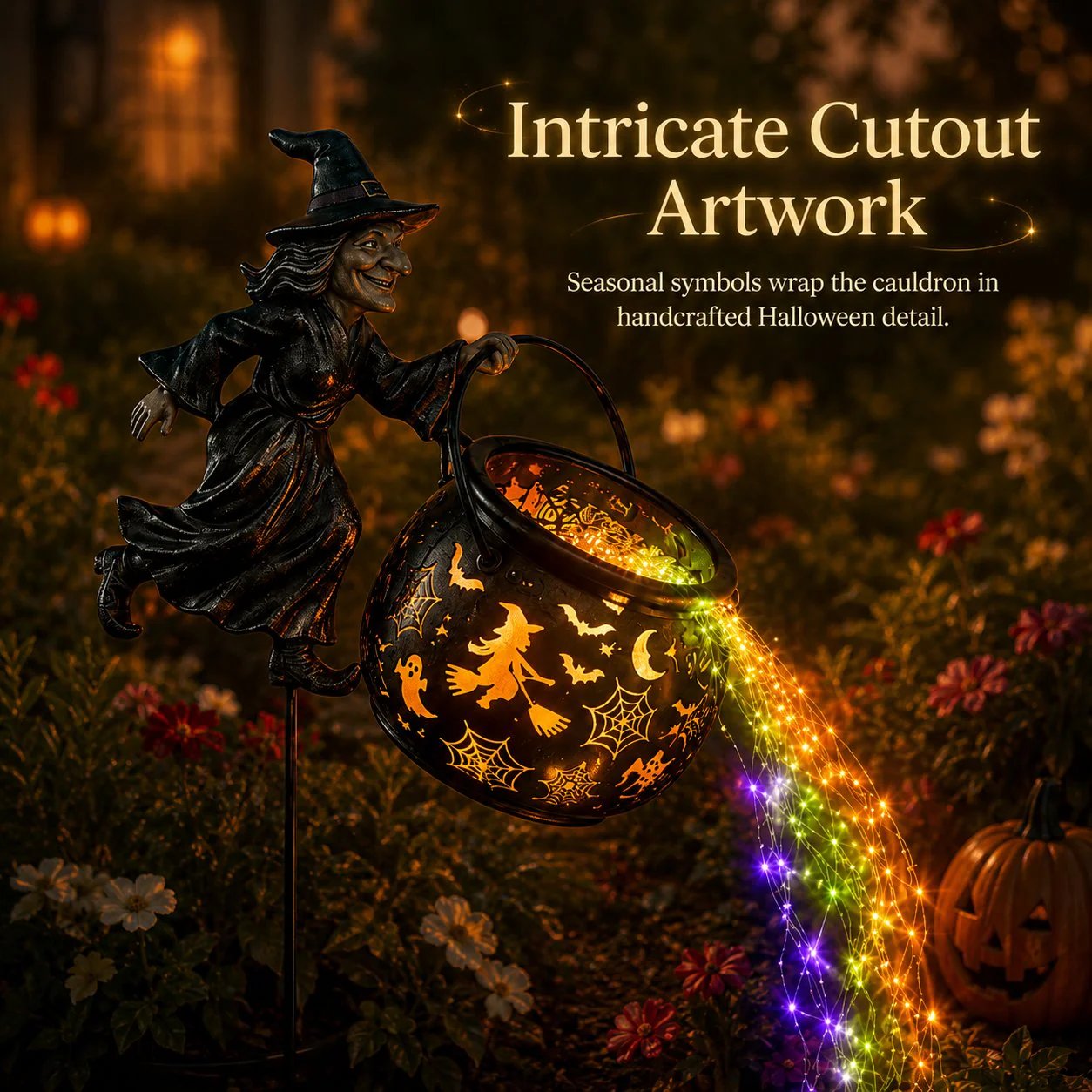 🧙‍♀️ Solar Witch Garden Stake Lights – Halloween Outdoor Decor with Magical Flowing LED Light | Waterproof Auto ON/Off Yard Decoration