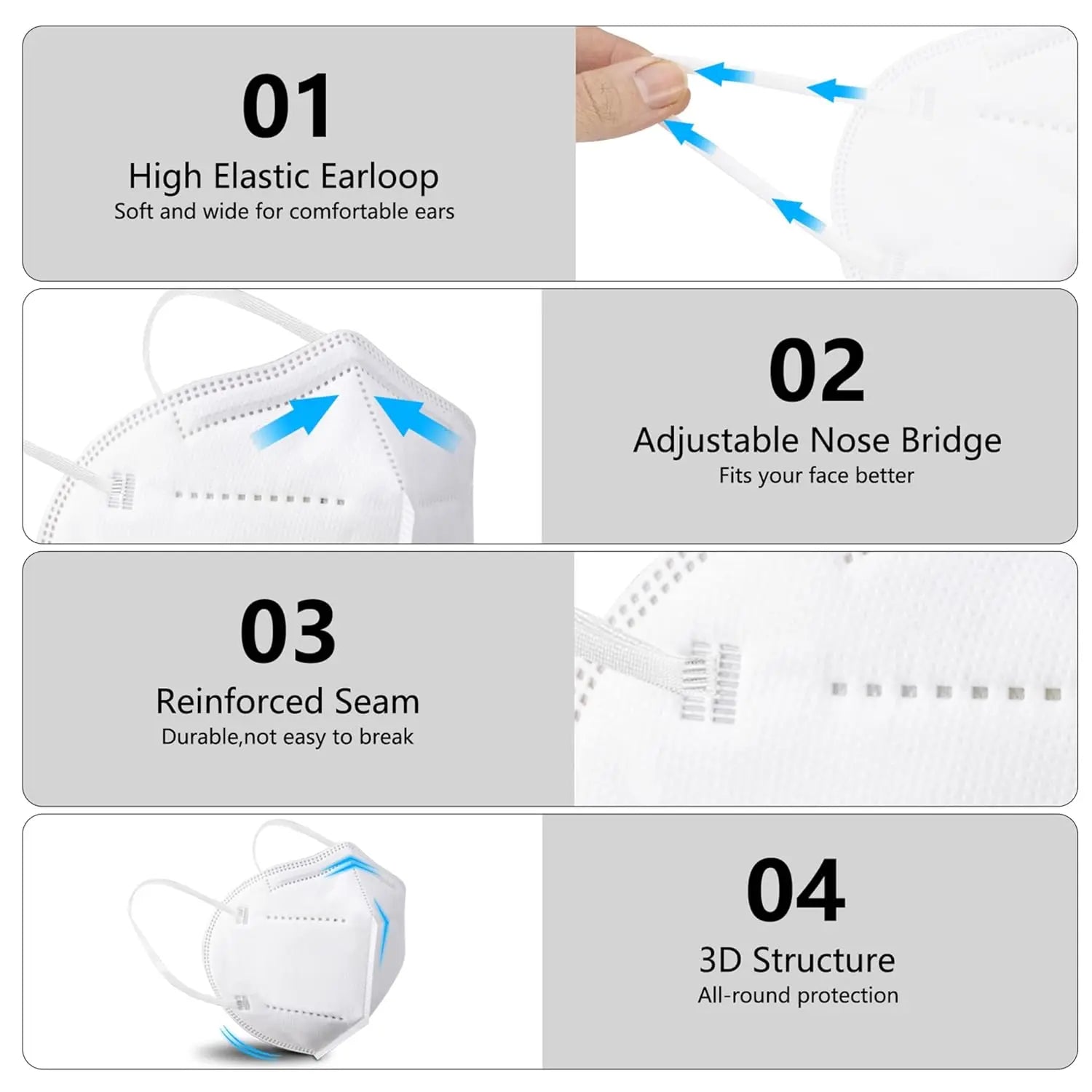 100 pieces - KN95 Mask, 5-layer breathable design, excellent ventilation effect, suitable for decoration and outdoor use