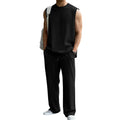 Mens 2 Piece Rib Knit Sweatsuit Summer Sleeveless Tank Top Baggy Wide Leg Pants Set Vacation Beach Outfit for Men