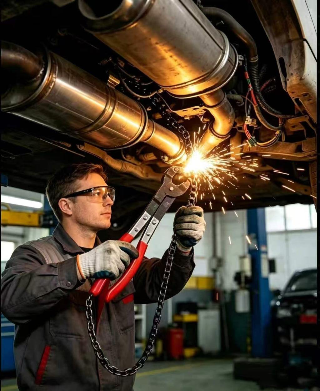 Exhaust Cutter, Cuts 3/4" to 3-1/4" Pipe, Durable Chain Cutter Tool, Easy One-Handed Rotation, Compact Pipe Cutter Chain for Tight Spaces
