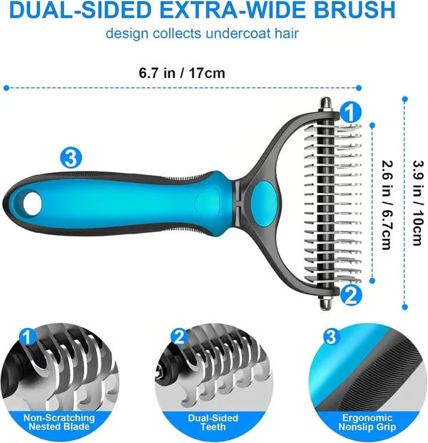 🐕Double-Sided Pet Grooming Rake – Dematting & Deshedding, Safe for All Coats