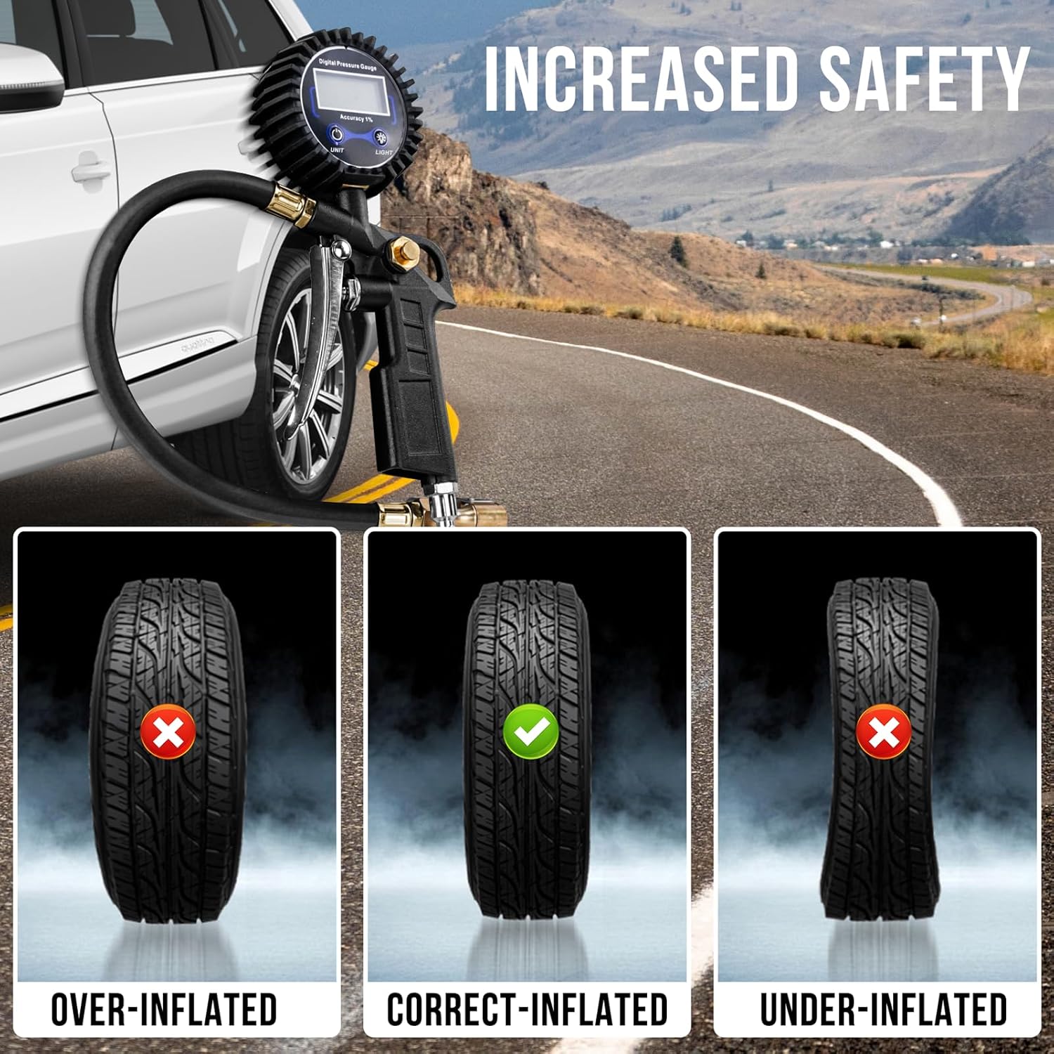 🔥LAST DAY 49% OFF - 🛠️🚗 High Precision Digital Tire Inflator Pressure Gauge | 3-in-1 Inflate Deflate Check Tire Tool