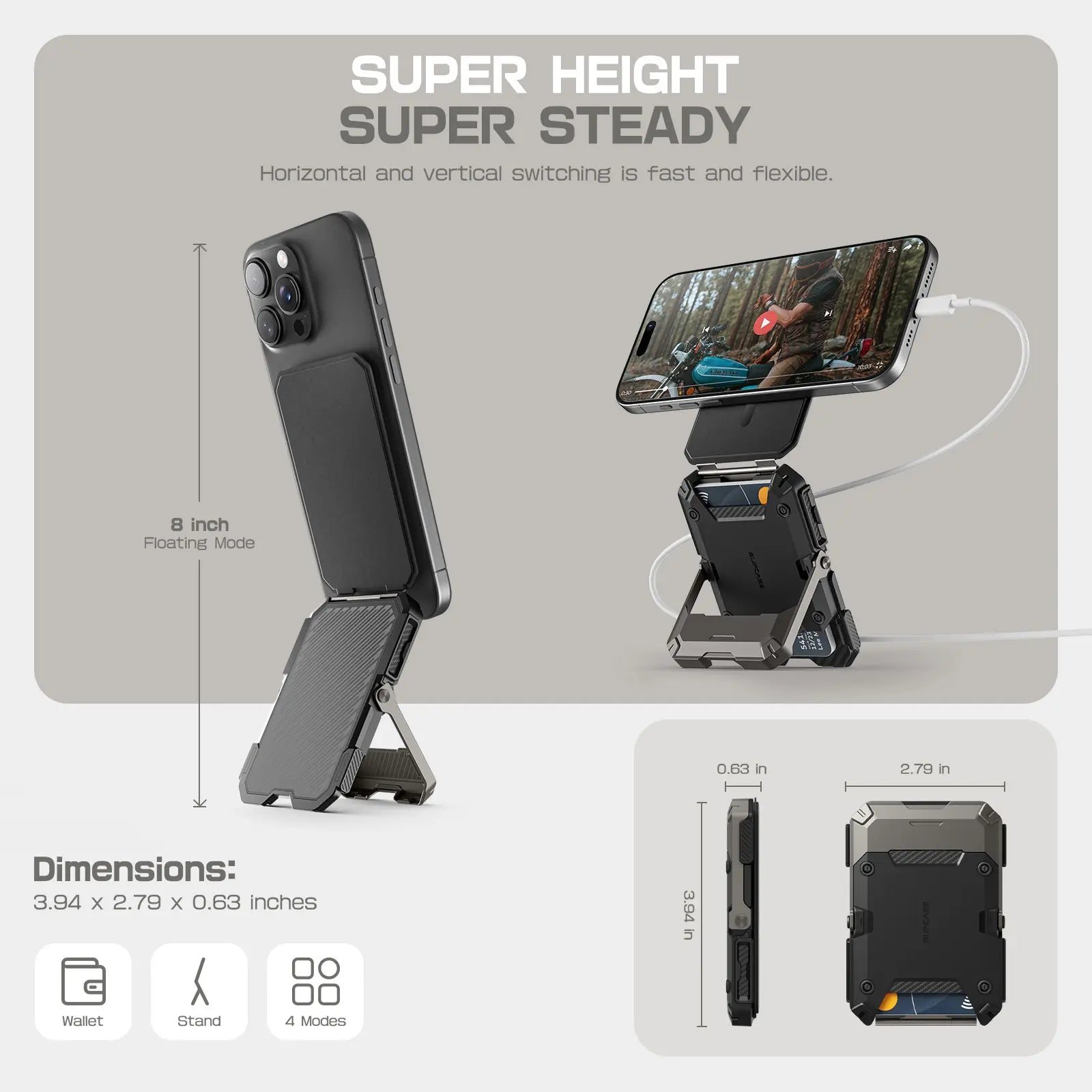 🔥Magnetic Wallet with Stand Compatible with MagSafe, Hold 5 Cards,Adjustable Stand,RFID Blocking,Tripod Phone Stand Magnetic Credit Card Holder for iPhone