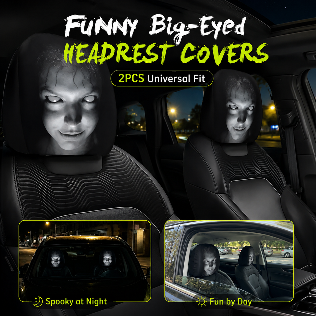 😆 Funny Cartoon Car Headrest Covers – 2PCS 2D Universal Fit 🚗