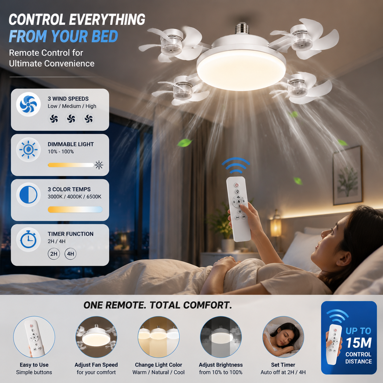 2026 New E27 Socket Ceiling Fan Light - 2-in-1 Silent LED Fan with Remote Control, Energy-Saving Cooling & Lighting Combo for Home Bedroom