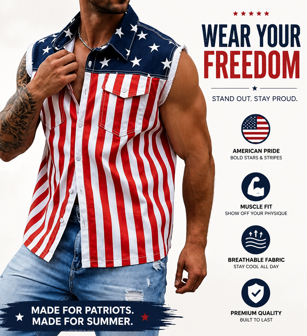 🔥 American Flag Denim Vest USA 250th Birthday Independence Day Sleeveless Unisex Summer Casual Jacket