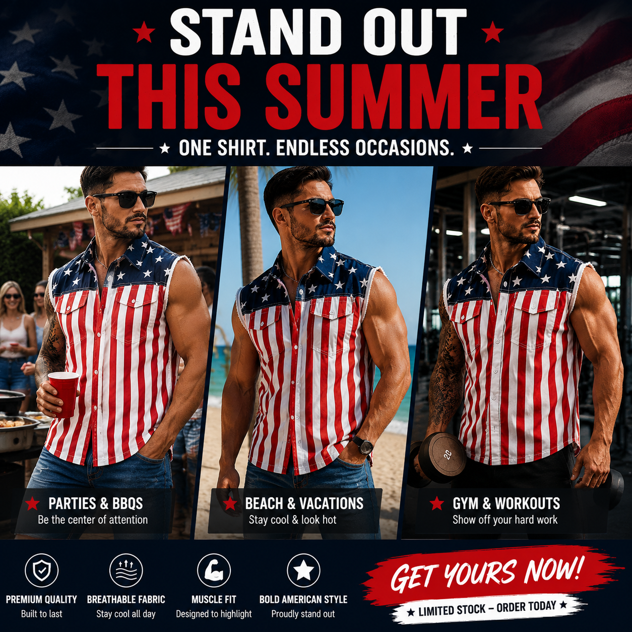 🔥 American Flag Denim Vest USA 250th Birthday Independence Day Sleeveless Unisex Summer Casual Jacket