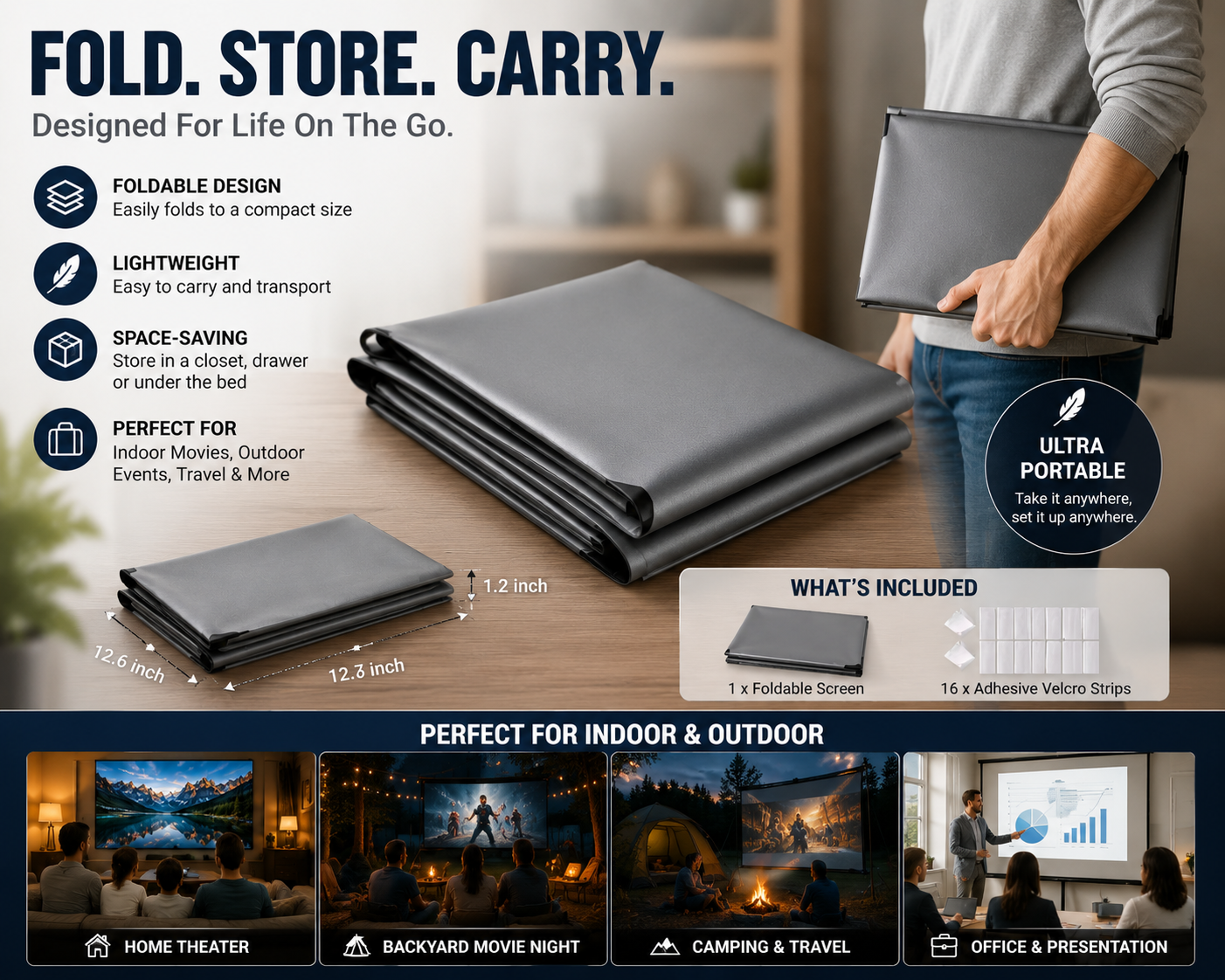 4K Anti-Ambient Light Projector Screen | Foldable Home Theater Screen