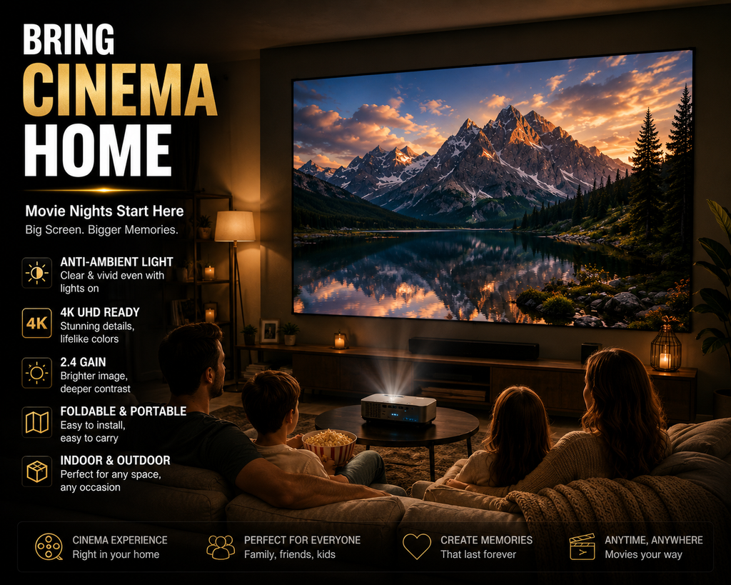 4K Anti-Ambient Light Projector Screen | Foldable Home Theater Screen