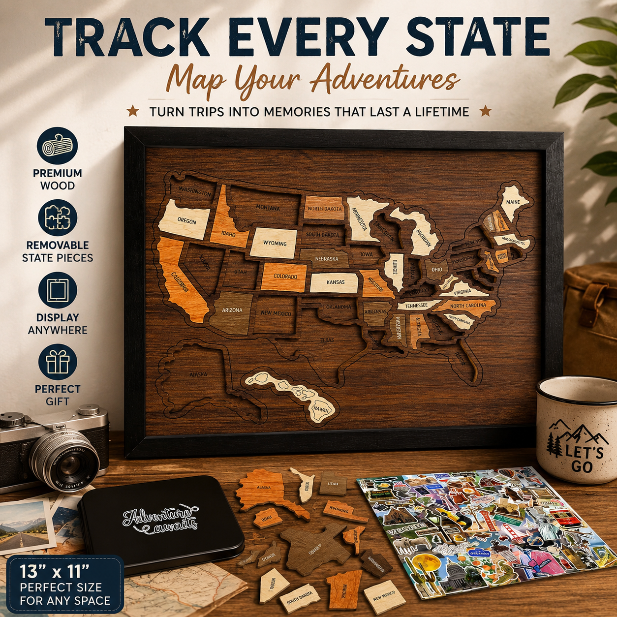🌏Wooden USA Travel Map Puzzle | Track Your Adventures Across America.