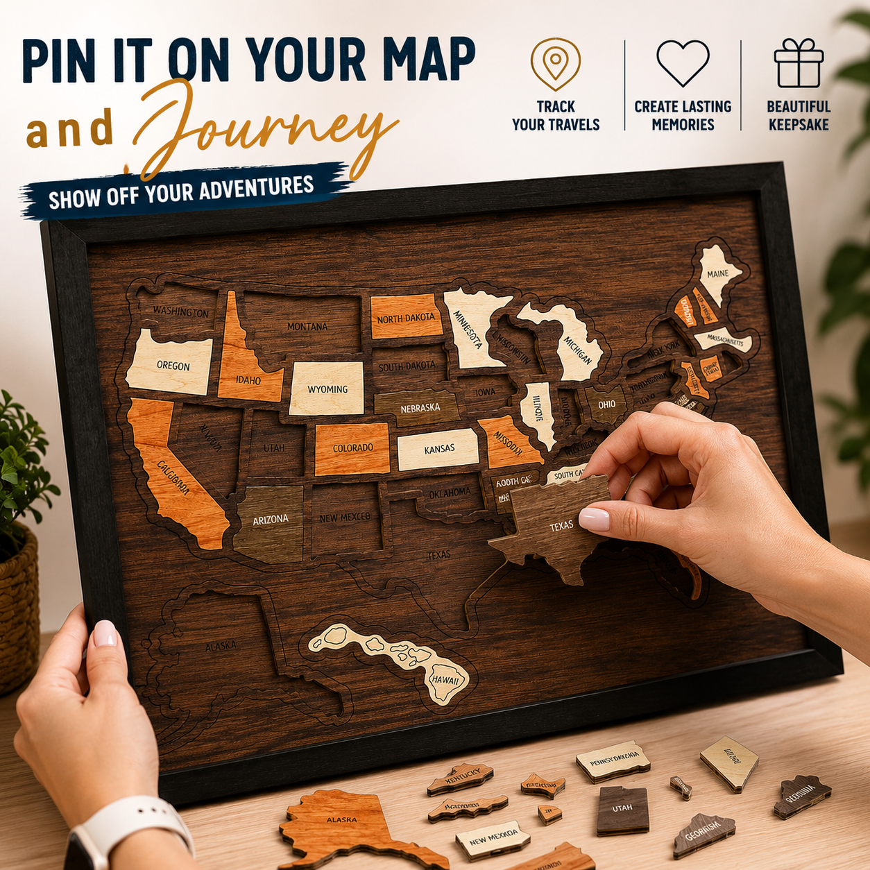 🌏Wooden USA Travel Map Puzzle | Track Your Adventures Across America.
