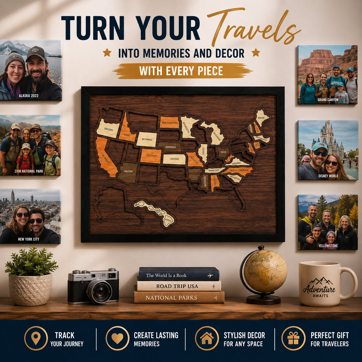 🌏Wooden USA Travel Map Puzzle | Track Your Adventures Across America.