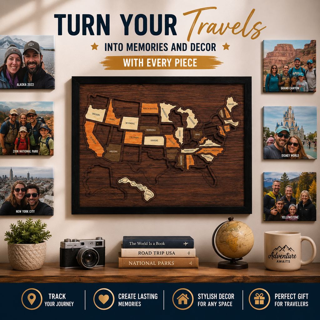 Wooden USA Travel Map Puzzle | Track Your Adventures Across America.