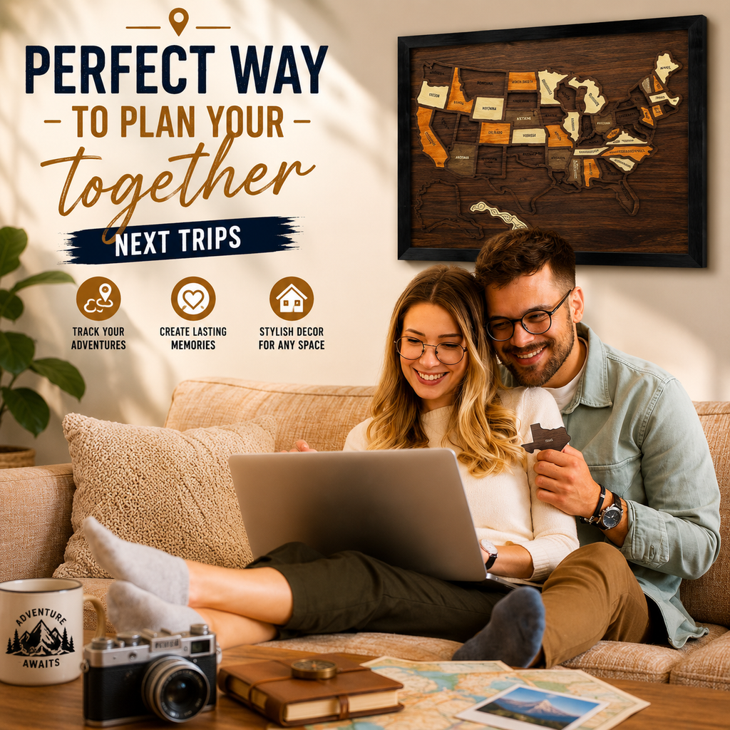 🌏Wooden USA Travel Map Puzzle | Track Your Adventures Across America.