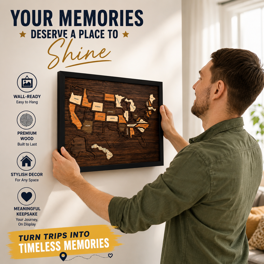 🌏Wooden USA Travel Map Puzzle | Track Your Adventures Across America.