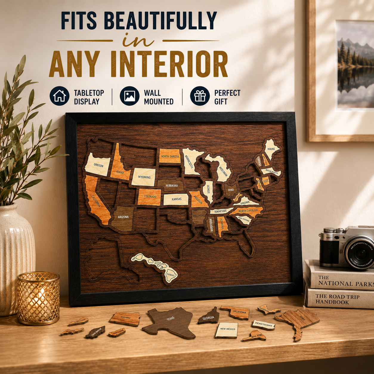 🌏Wooden USA Travel Map Puzzle | Track Your Adventures Across America.