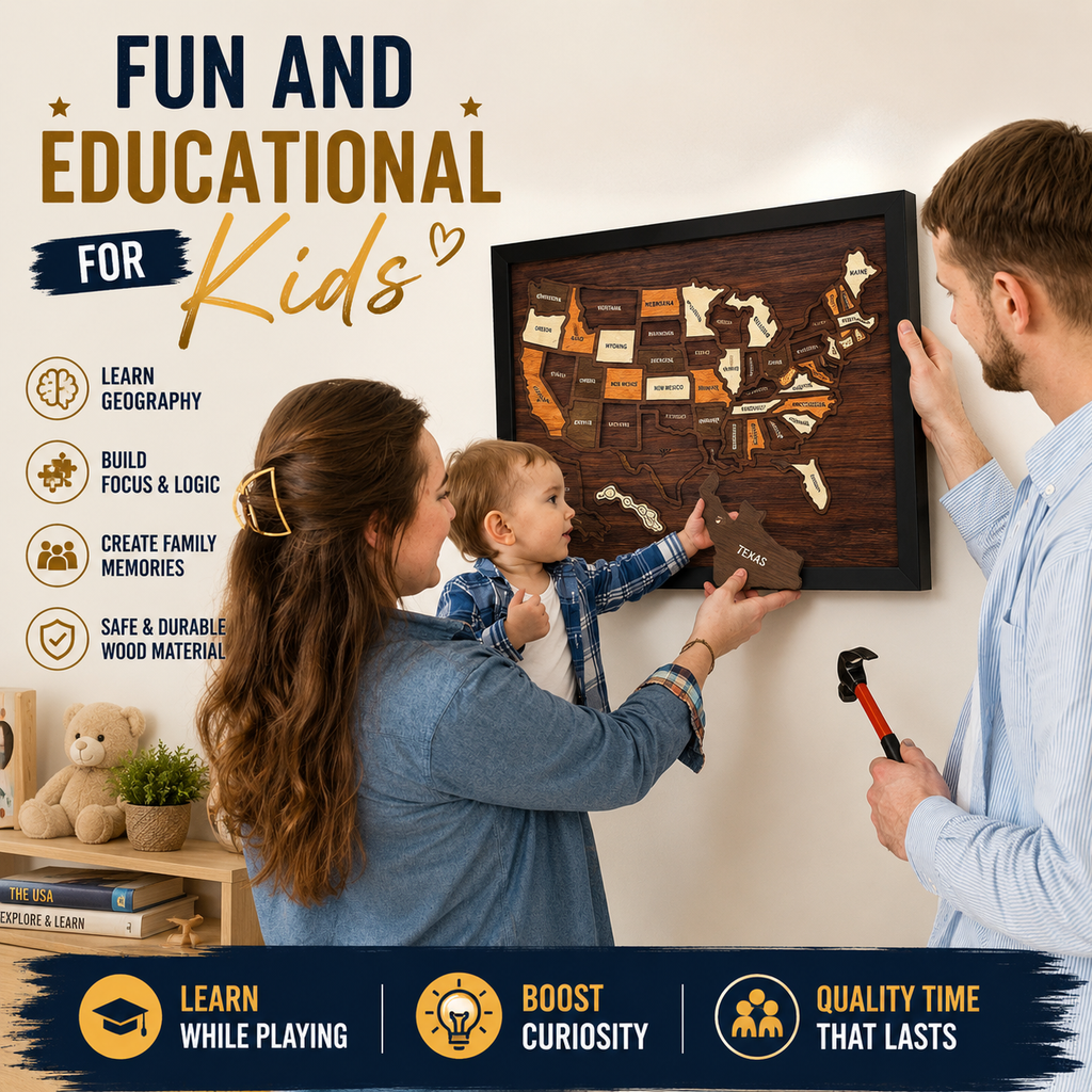 🌏Wooden USA Travel Map Puzzle | Track Your Adventures Across America.