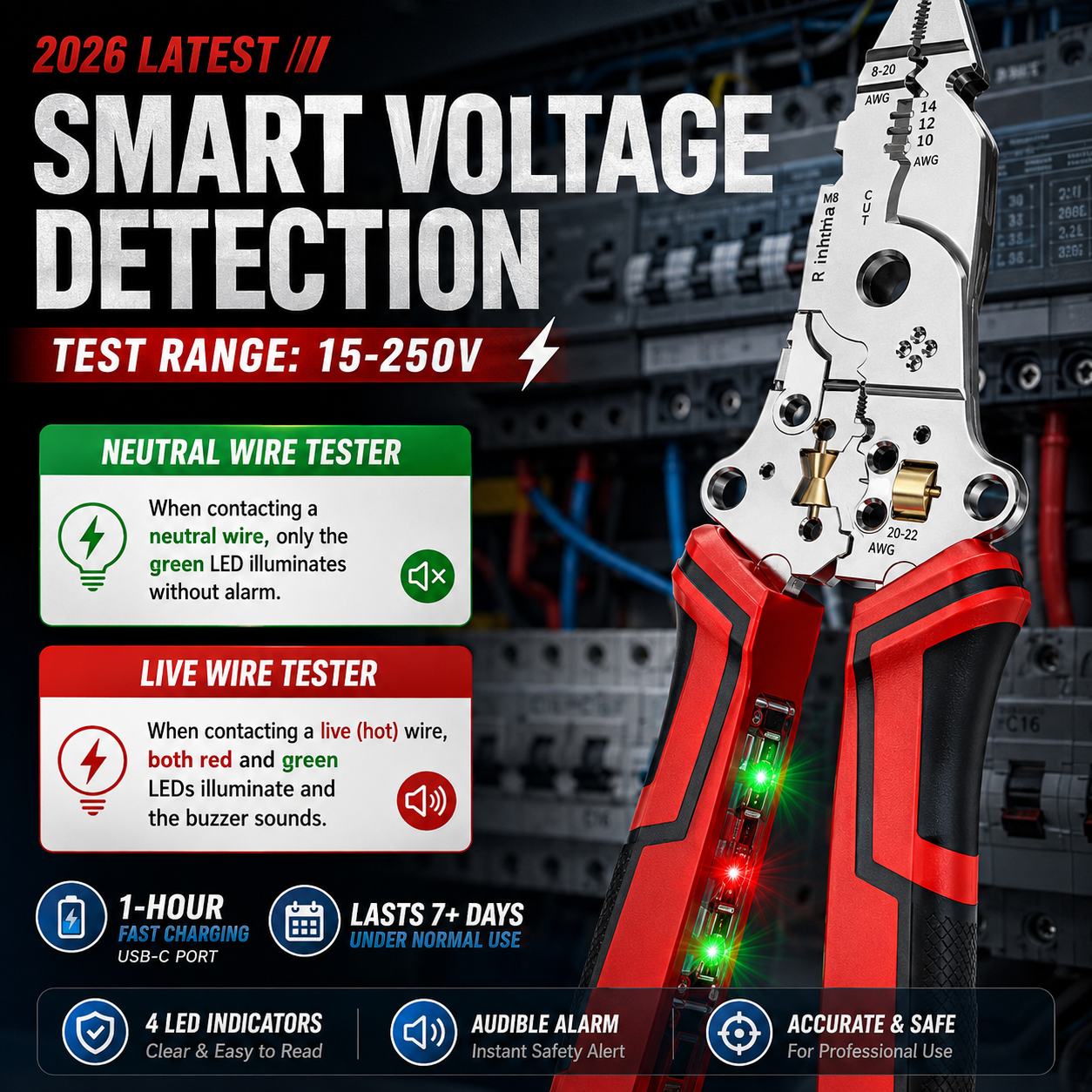 2026 Upgraded 14-in-1 Wire Stripper with Voltage Tester