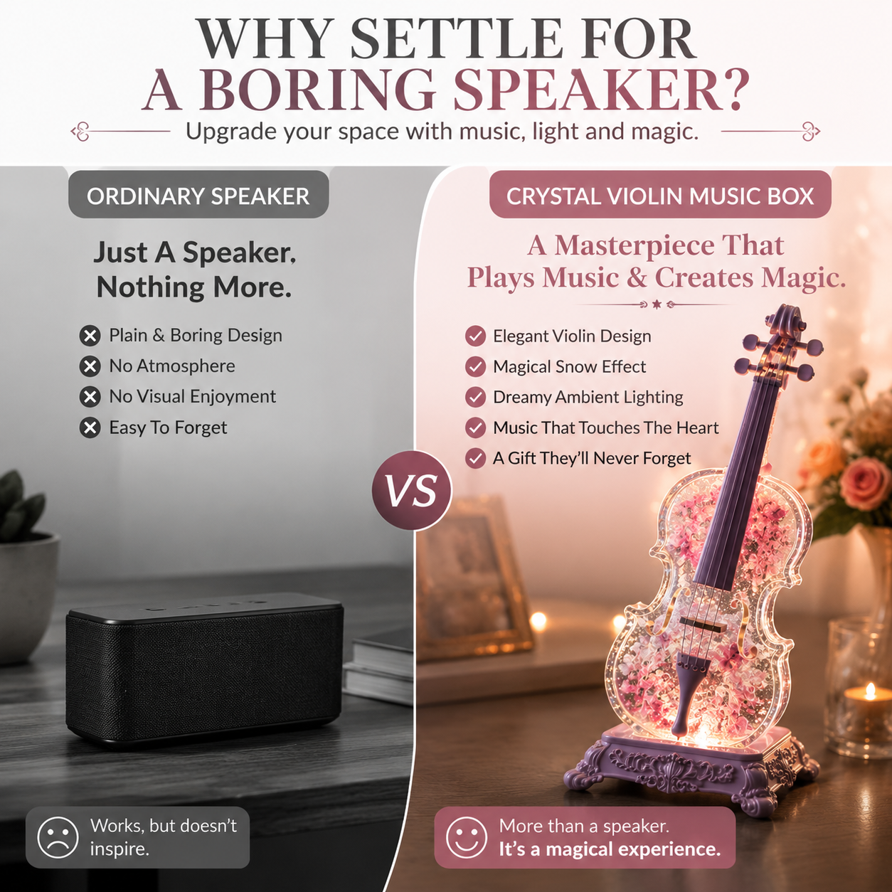 🎻 Crystal Violin Music Box – Bluetooth Speaker With Dream Light & Snow Effect