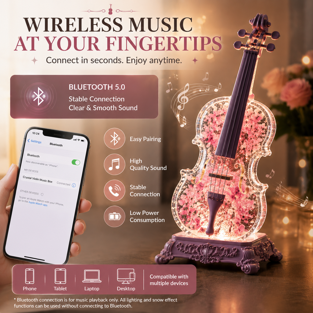 🎻 Crystal Violin Music Box – Bluetooth Speaker With Dream Light & Snow Effect