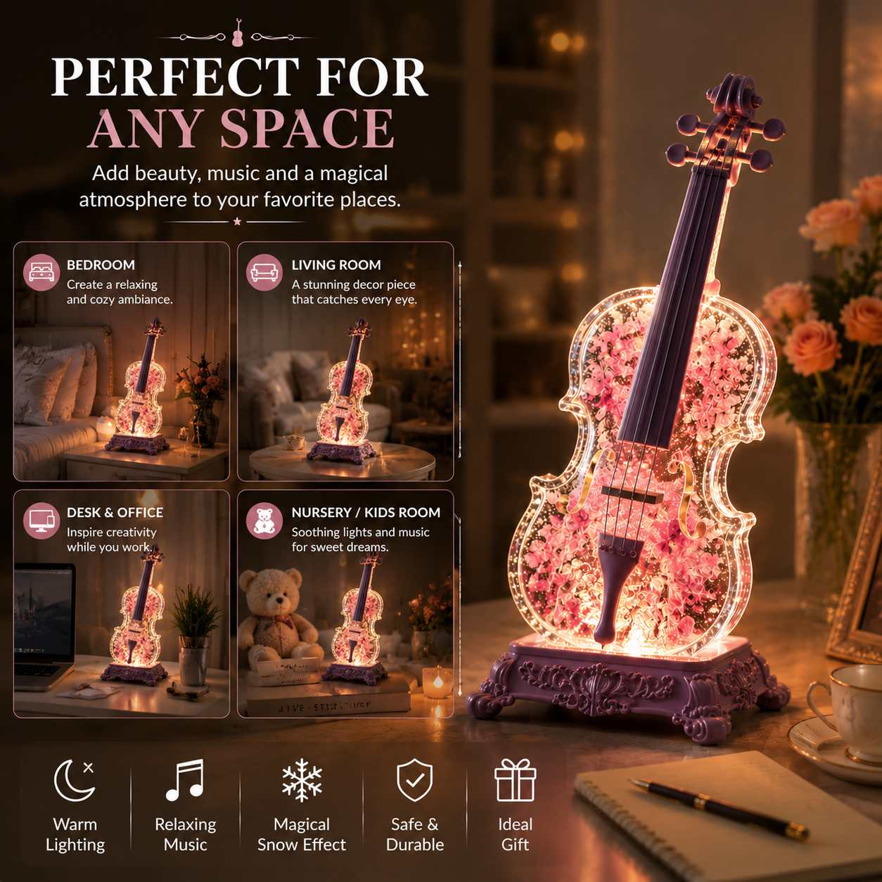 🎻 Crystal Violin Music Box – Bluetooth Speaker With Dream Light & Snow Effect