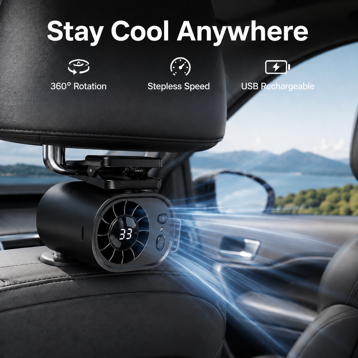 🔥8400+ sold🌀Car Clip Fan with 360° Rotation & USB Rechargeable